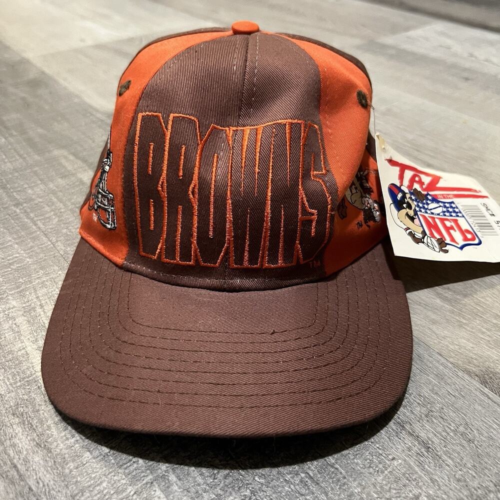 VTG Cleveland Browns Drew Pearson TAZ SnapBack Hat Cap NWT 90s Brown/Orange